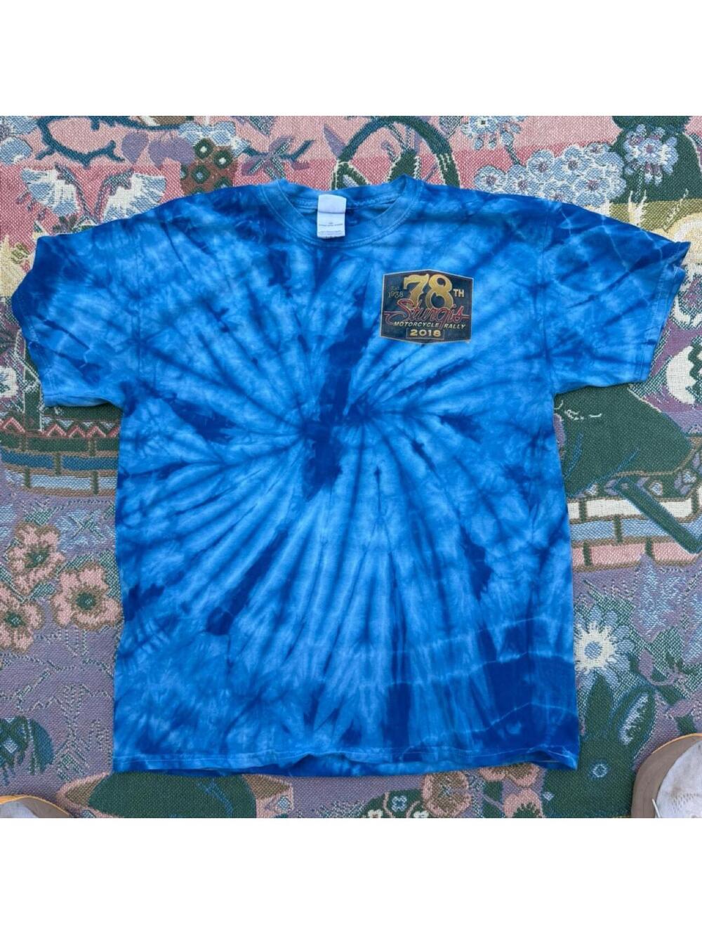 Sturgis 78th Black Hills Rally 2018 Tie-Dye Blue Cotton T-Shirt Large